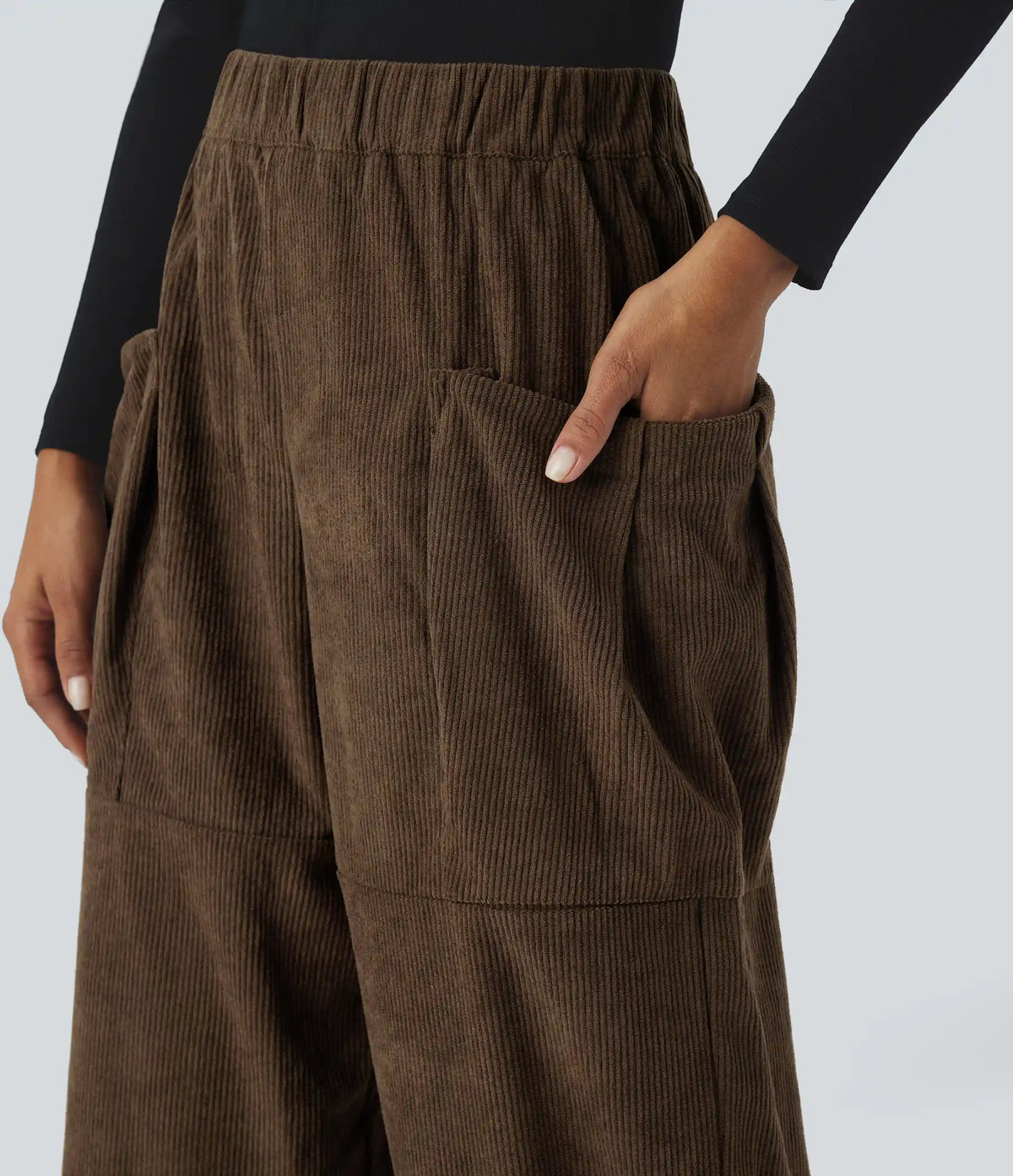 High Waisted Pocket Corduroy Casual Pants