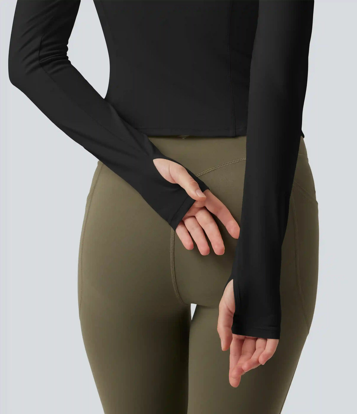 SoftlyZero™ Plush Round Neck Thumb Hole Long Sleeve Yoga Sports Top with Built-in Bra
