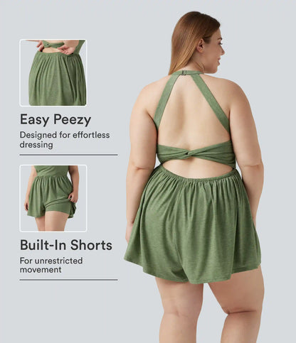 Plus Size Padded 2-in-1 Romper with Pockets-Easy Peezy Edition