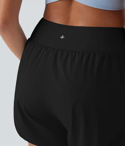 Mid Rise Contrast Mesh 2-in-1 Yoga Shorts with Pockets