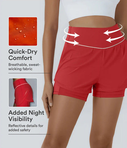Breezeful™ Reflective Mid Rise Tummy Control 2-in-1 Quick Dry Running Shorts 5'' with Pockets