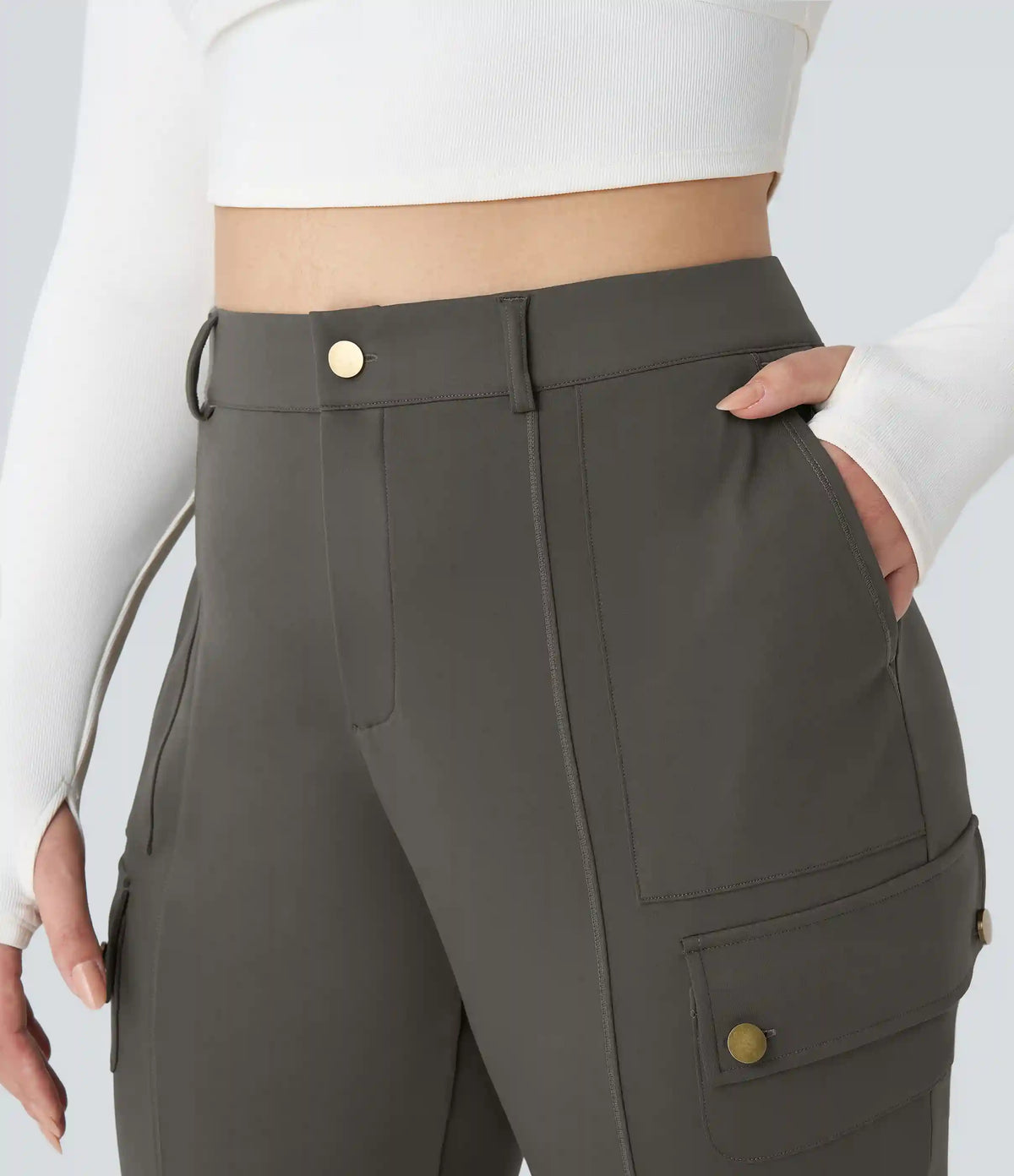 DayStretch High Waisted Zipper Pockets Solid Slim Hiking Plus Size Cargo Pants