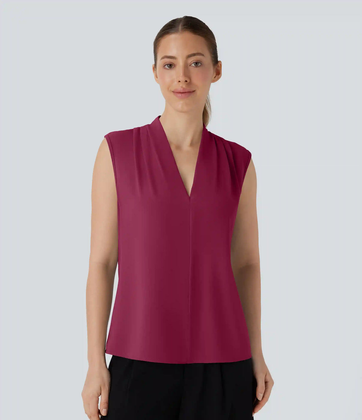 V Neck Sleeveless Work Blouse