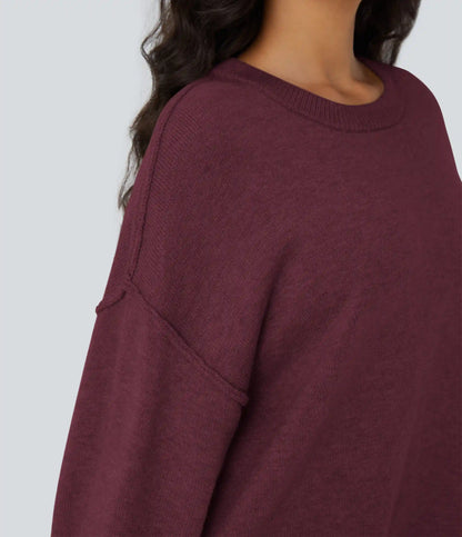 Round Neck Dropped Shoulder Long Sleeve Casual Sweater