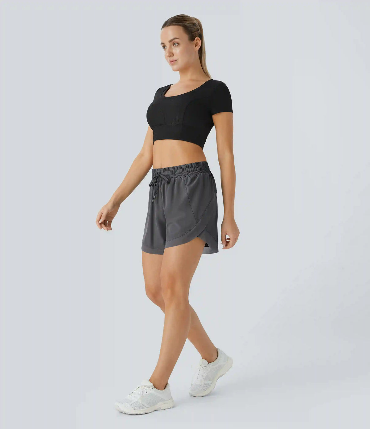 Mid Rise Drawstring Contrast Mesh 2-in-1 Flowy Running Shorts 5''