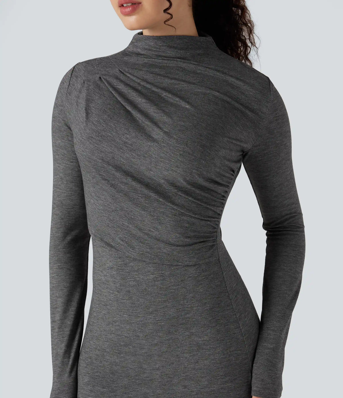 Mock Neck Long Sleeve Midi Casual Dress