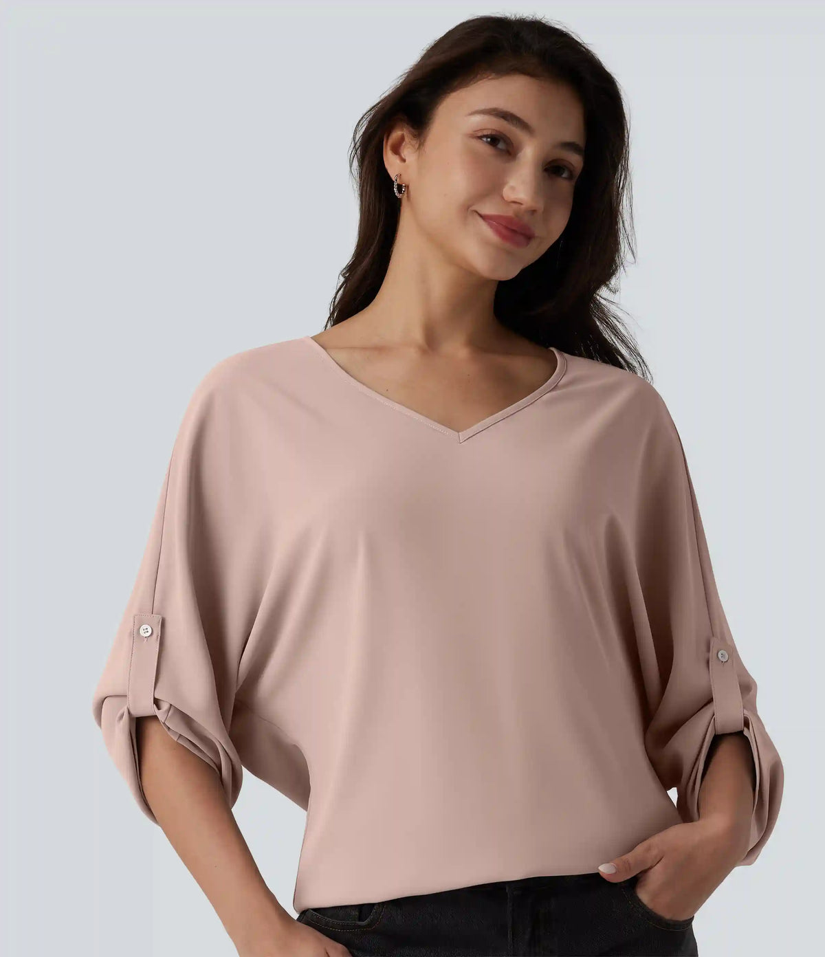 Wrinkle Recovery V Neck Long Sleeve Work Blouse