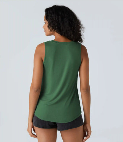 Ribbed Round Neck Basic Casual Tank Top