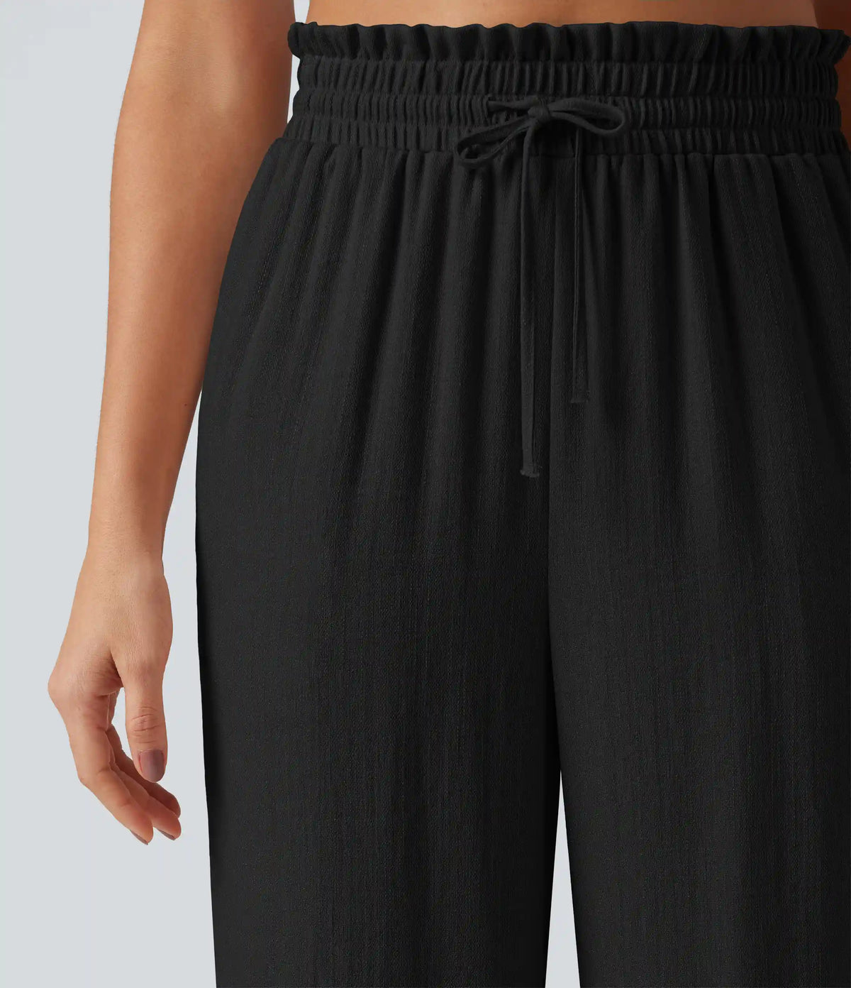 High Waisted Drawstring Casual Linen-Feel Pants with Pockets