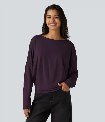 Round Neck Long Sleeve Relaxed Casual Top