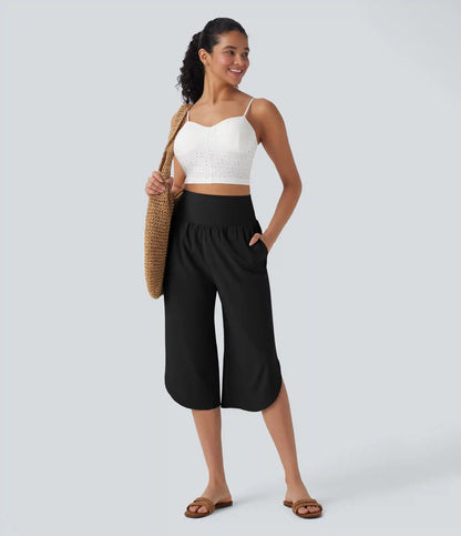 Breezeful™ High Waisted Tummy Control Hem Quick Dry Capri Pants with Pockets