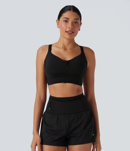 SpeedWave™ Medium Support Push Up Zipper Adjustable Buckle Quick Dry Running Sports Bra