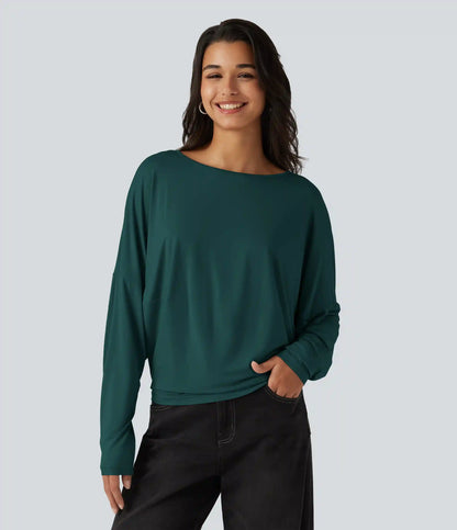 Round Neck Long Sleeve Relaxed Casual Top