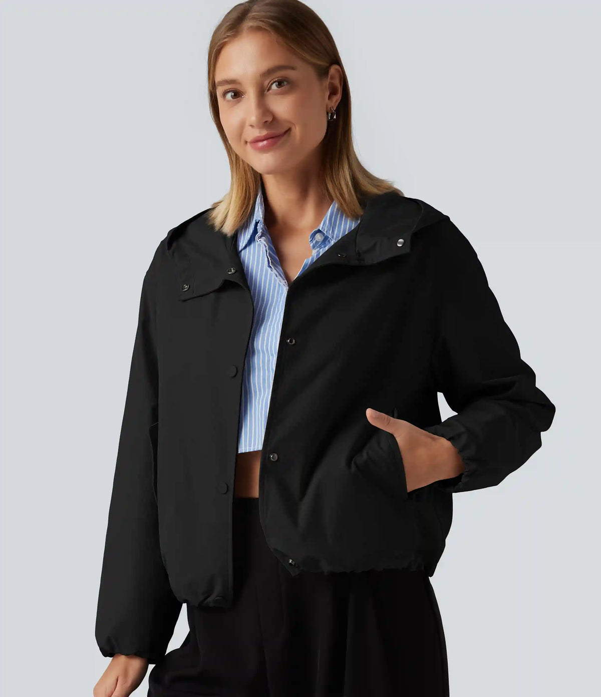 Hooded Long Sleeve Casual Jacket with Pockets