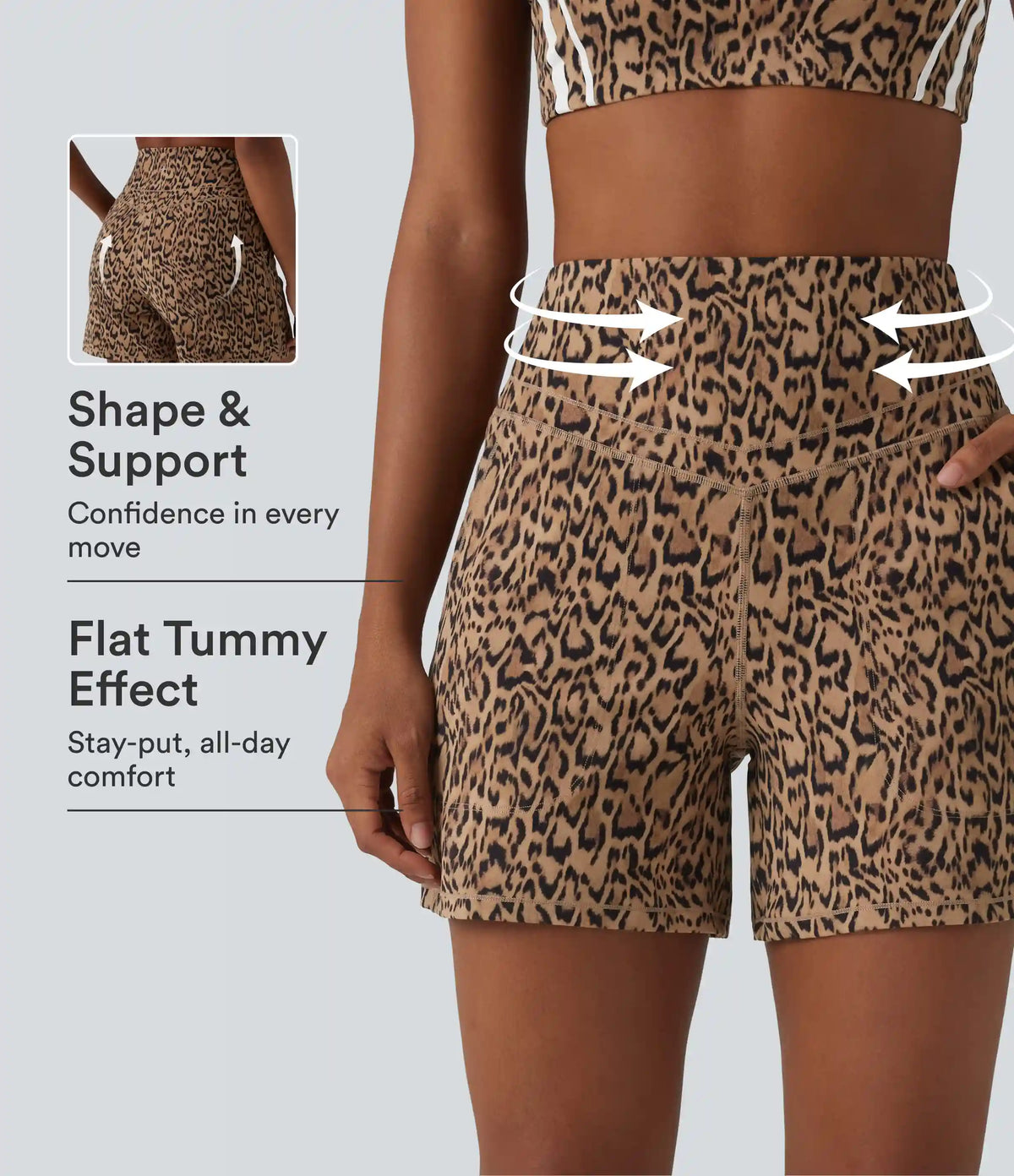 Halara UltraSculpt™ Leopard Print High Waisted Tummy Control Straight Leg Yoga Shorts 5'' with Pockets