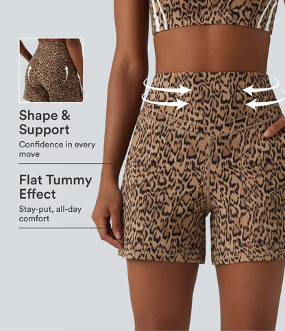 Halara UltraSculpt™ Leopard Print High Waisted Tummy Control Straight Leg Yoga Shorts 5'' with Pockets