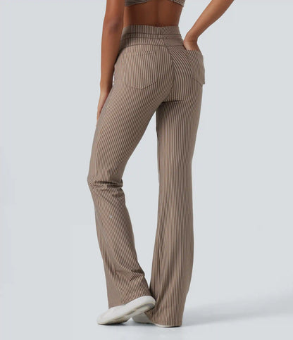 High Waisted Drawstring Stripe Flare Yoga Pants with Pockets