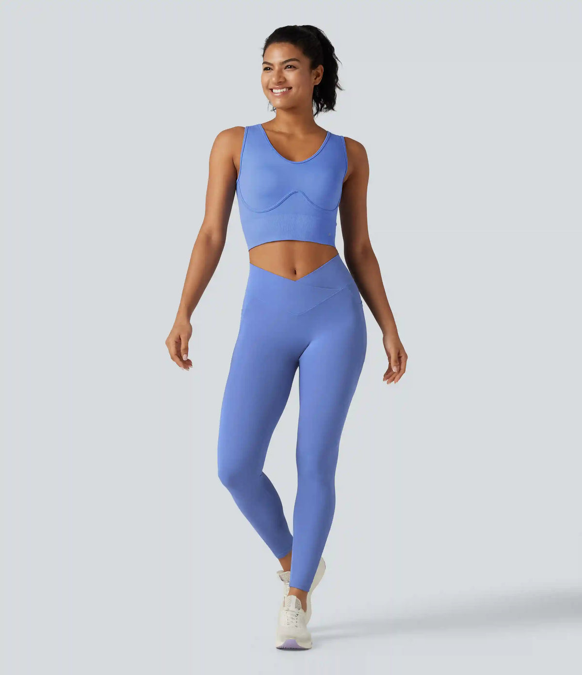 OneForm Seamless Flow V Neck Built-in Bra Lace Up Cropped Yoga Tank Top