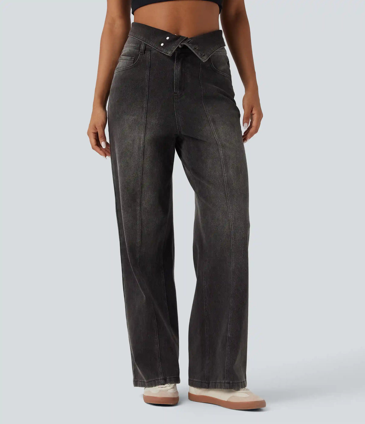Halara Flex™ Foldover High Waisted Straight Leg Casual Jeans with Pockets