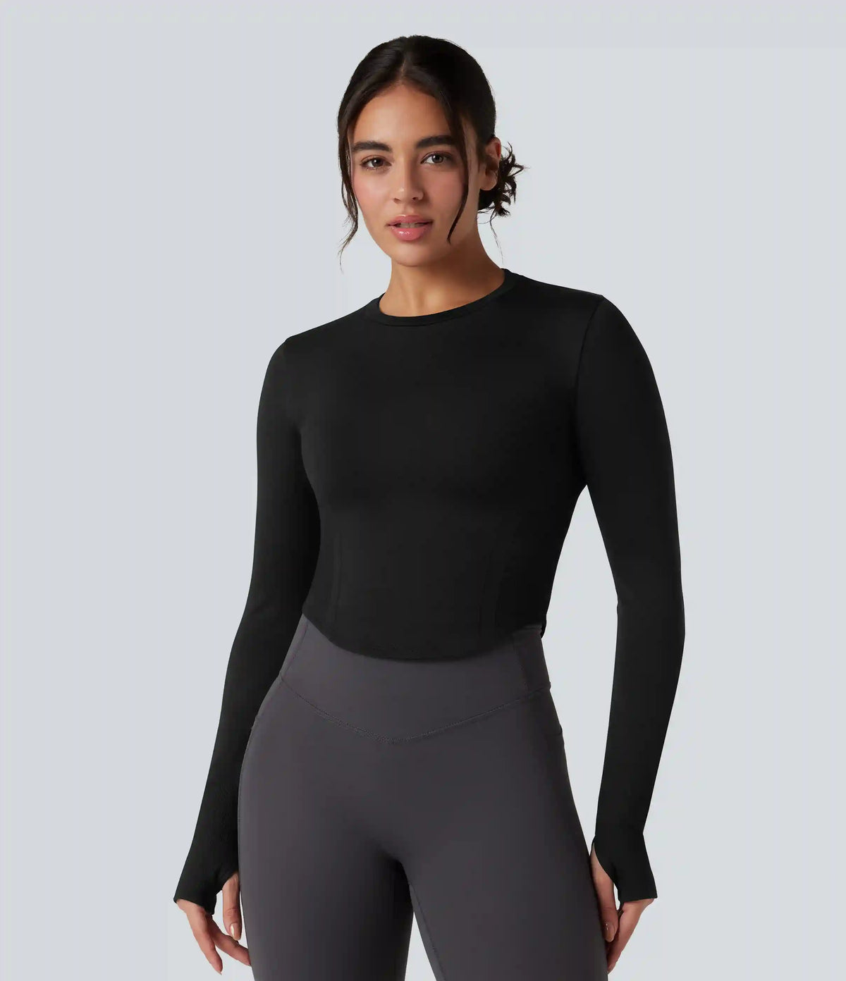 OneForm Seamless Flow Round Neck Long Sleeve Thumb Hole Curved Hem Yoga Sports Top