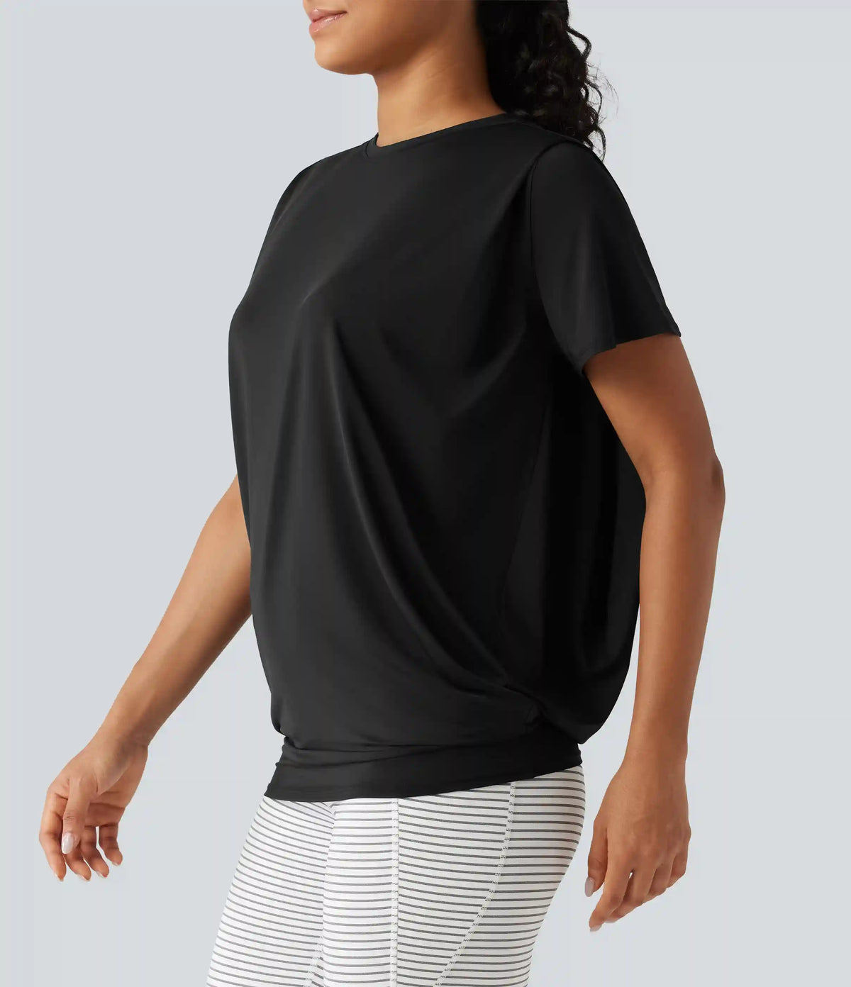 Round Neck Short Sleeve Ruched InstantCool Yoga Sports Top-Longer Length-UPF50+