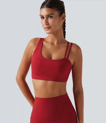 Halara UltraSculpt™ Ribbed Low Support Asymmetric Cut Out Built-in Bra Running Sports Bra