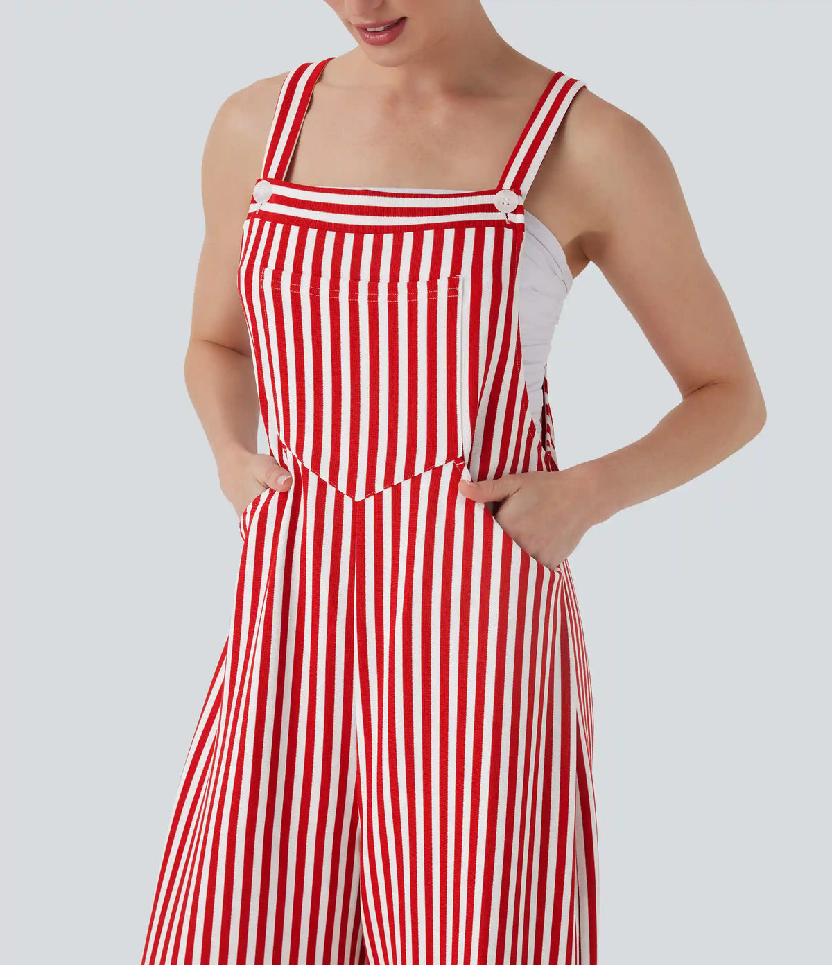 Pockets Stripe Waffle Overalls