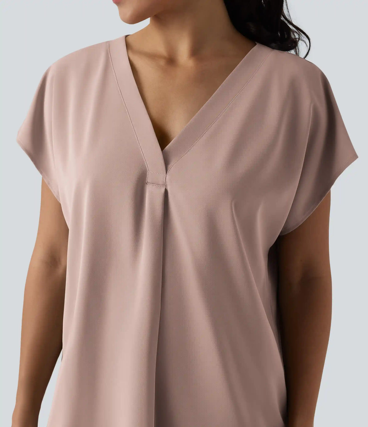 Wrinkle Recovery V-neck Short Sleeve Oversized Work Blouse