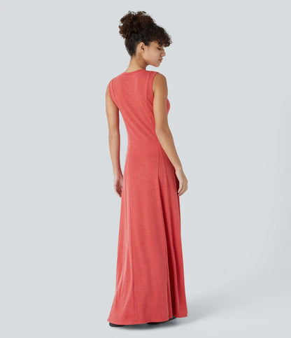Round Neck Sleeveless Flare Maxi Casual Dress
