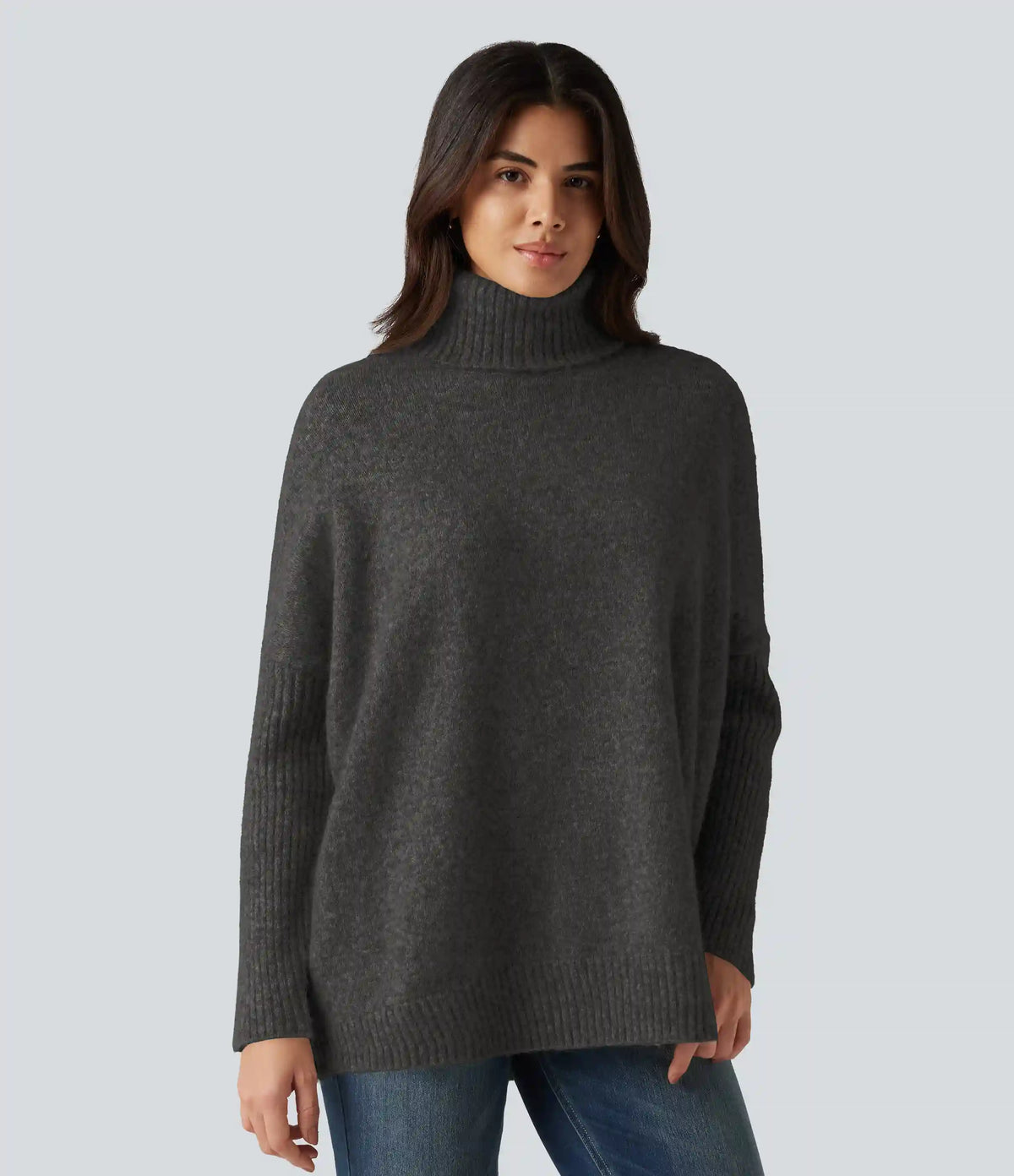 High Neck Long Sleeve Oversized Casual Sweater