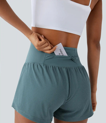 Super High Waisted Tummy Control Perforated 2-in-1 Yoga Shorts