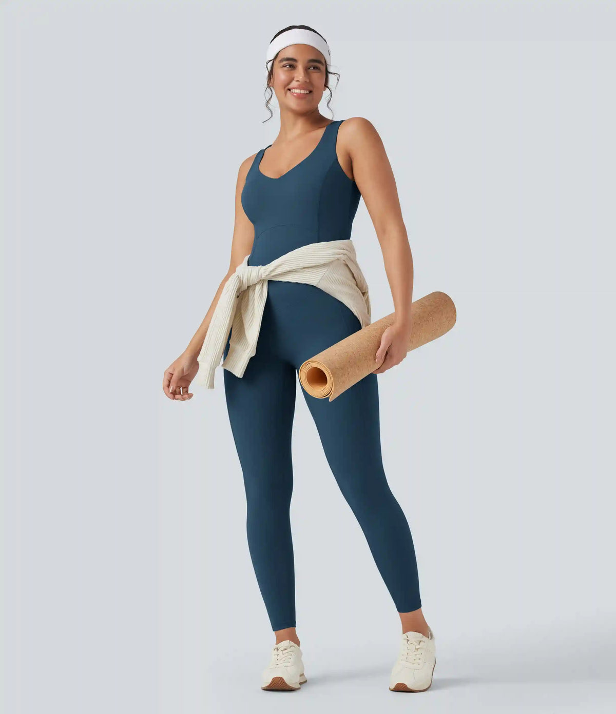 Halara UltraSculpt™ V Neck Tummy Control Butt Lifting Workout Jumpsuit with Pockets