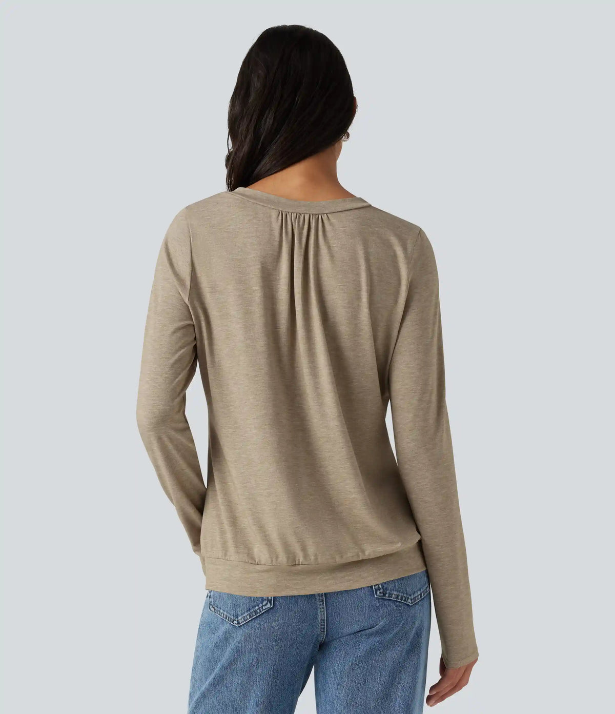 V Neck Ruched Long Sleeve Casual Top