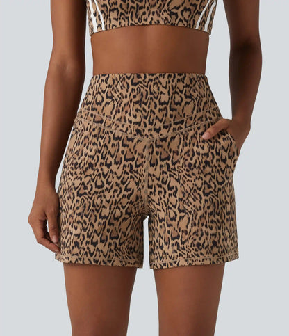 Halara UltraSculpt™ Leopard Print High Waisted Tummy Control Straight Leg Yoga Shorts 5'' with Pockets
