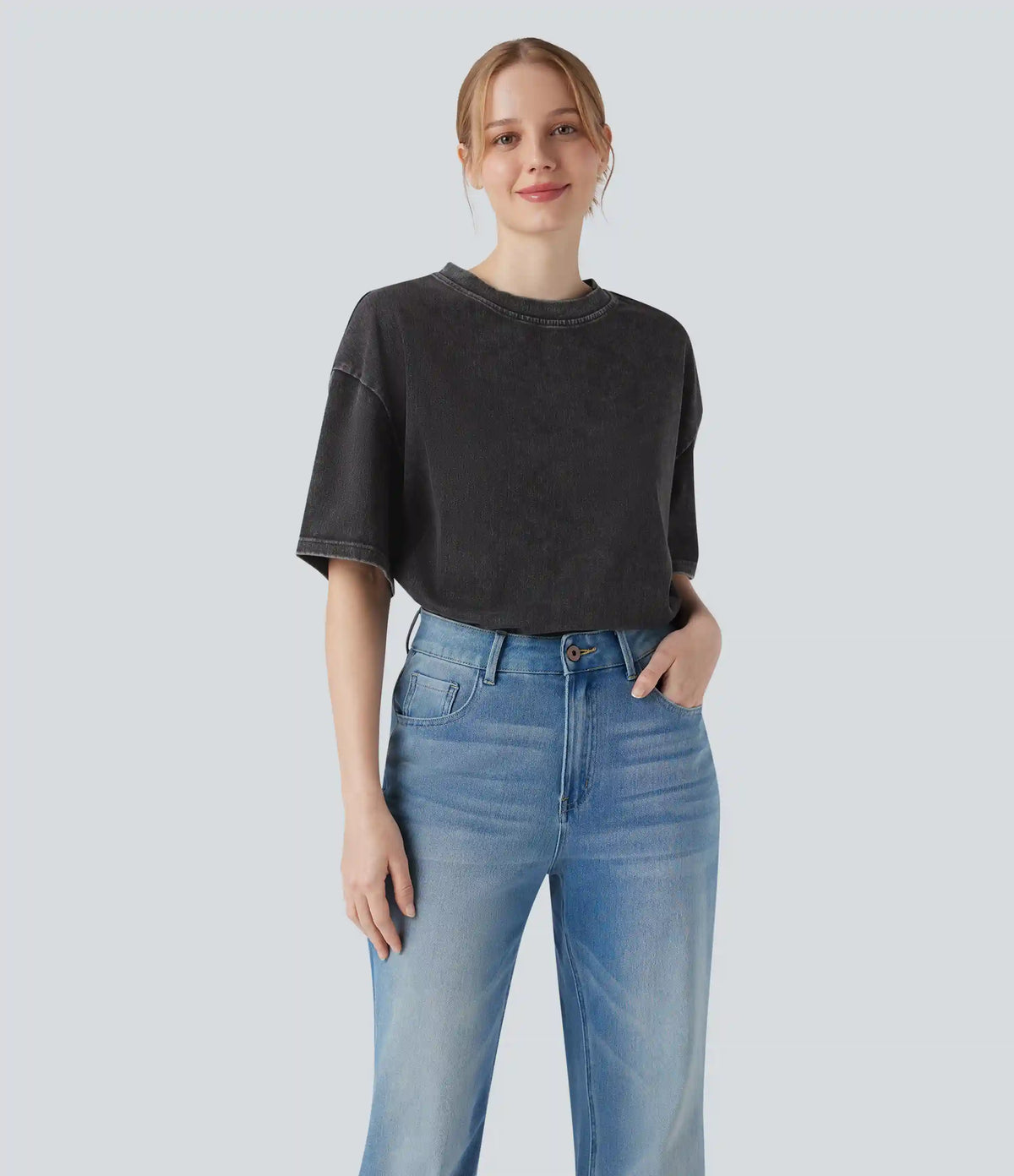 Halara Flex™ Round Neck Short Sleeve Denim Casual T-Shirt