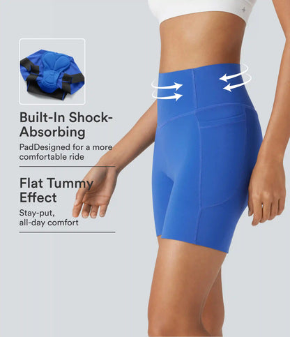 SpeedWave™ High Waisted Antislip Tummy Control Quick Dry Cycling Chamois Padded Biker Shorts 5'' with Pockets