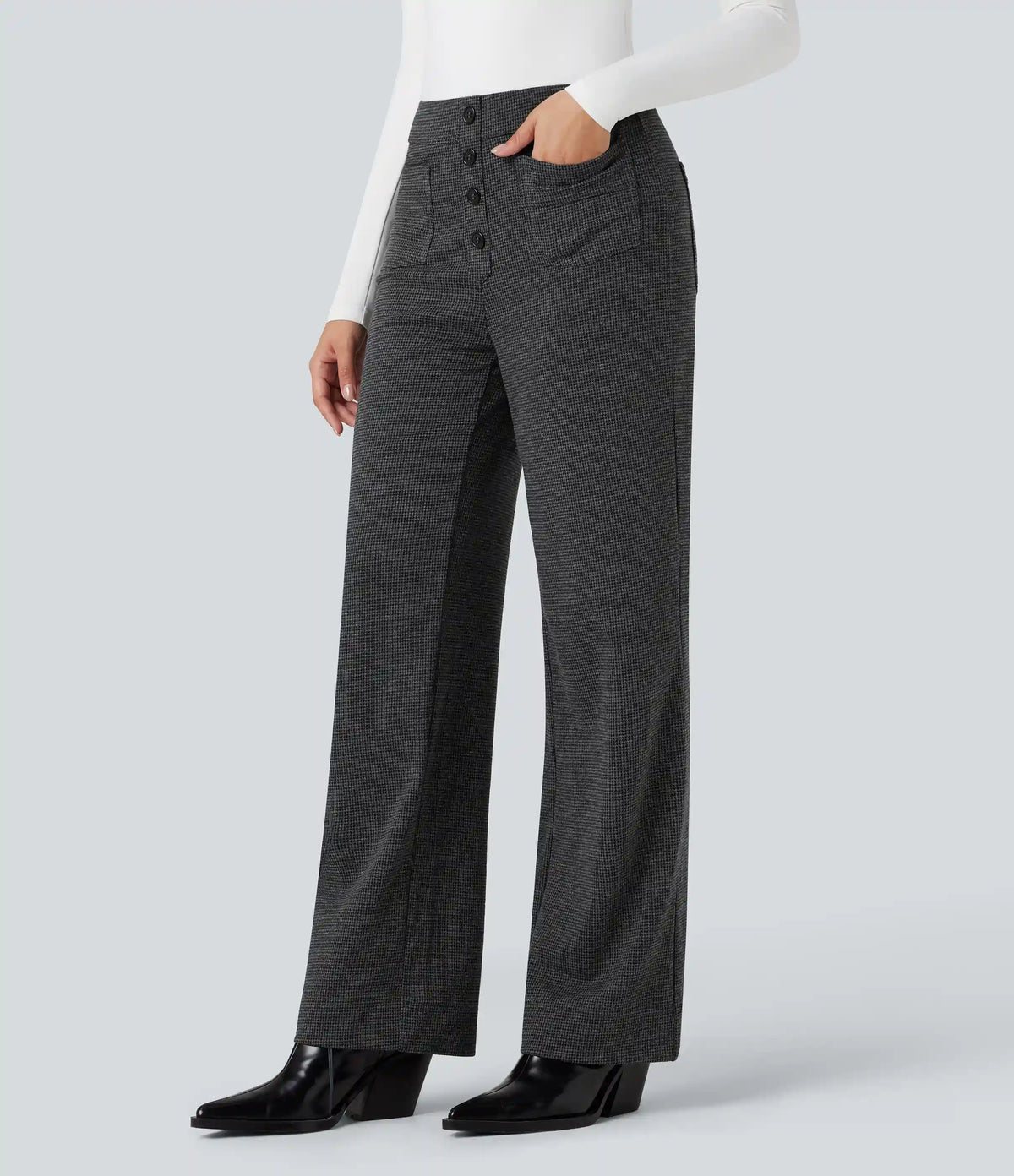 Halara Flex™ High Waisted Houndstooth Straight Leg Work Pants with Pockets