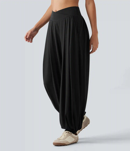 High Waisted Crossover Yoga Balloon Pants with Pockets