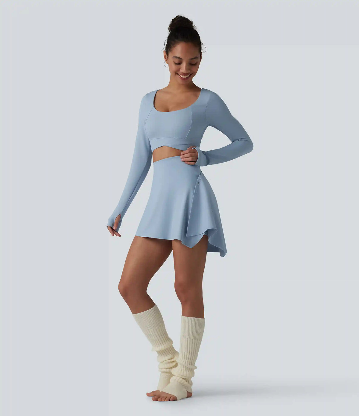 High Waisted Tummy Control 2-Piece Mini Yoga Skirt with Pockets