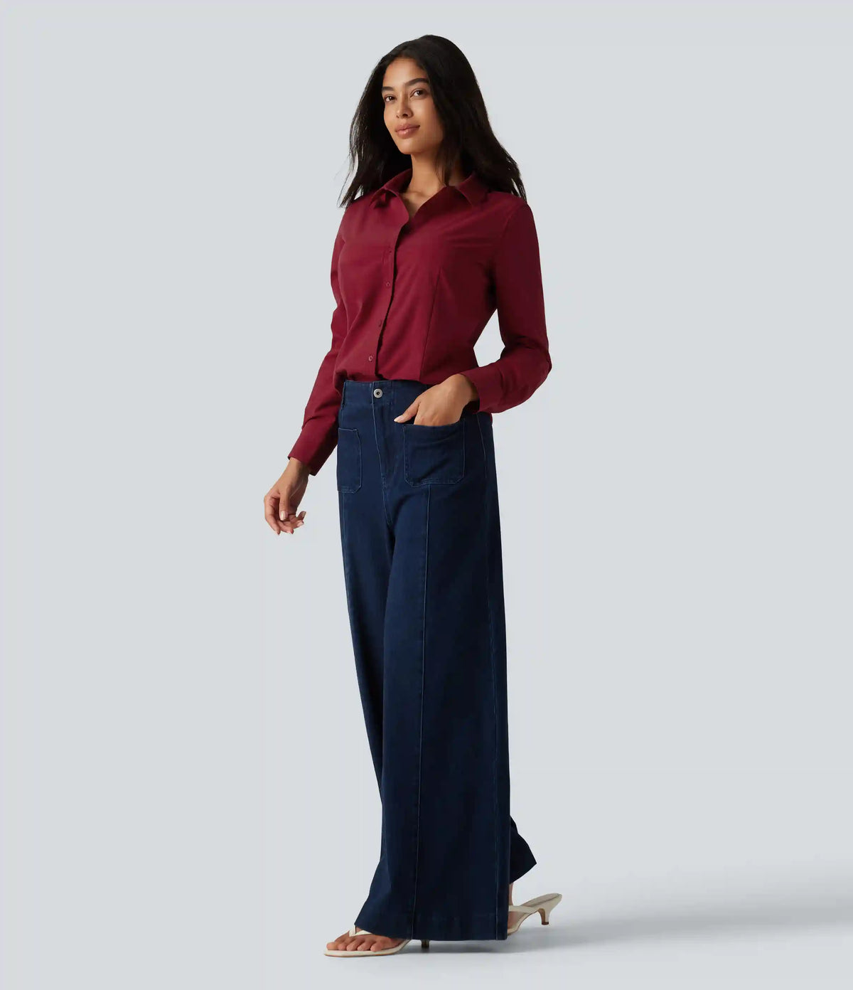 Long Sleeve Curved Hem Work Shirt