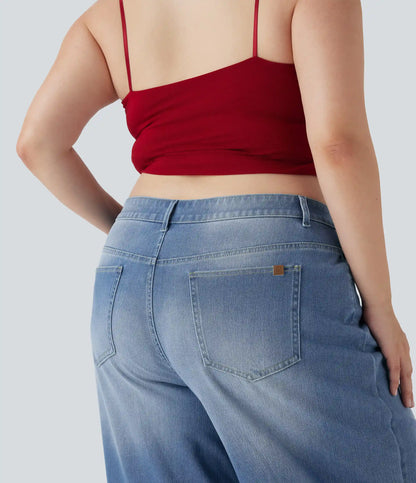 Plus Size Halara Flex™ Low Rise Wide Leg Washed Casual Jeans with Pockets