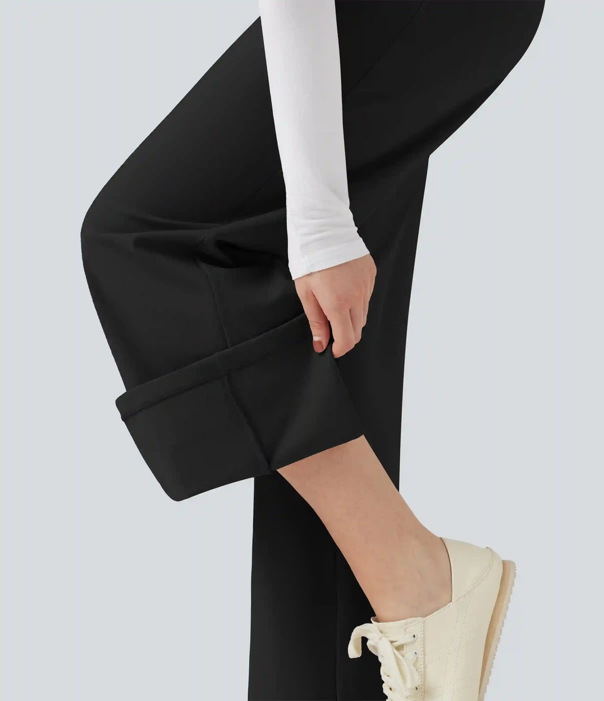 High Waisted Straight Leg Fleece Casual Pants with Pockets