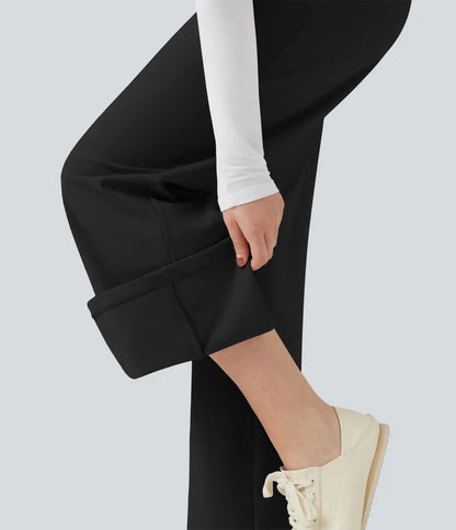 High Waisted Straight Leg Fleece Casual Pants with Pockets