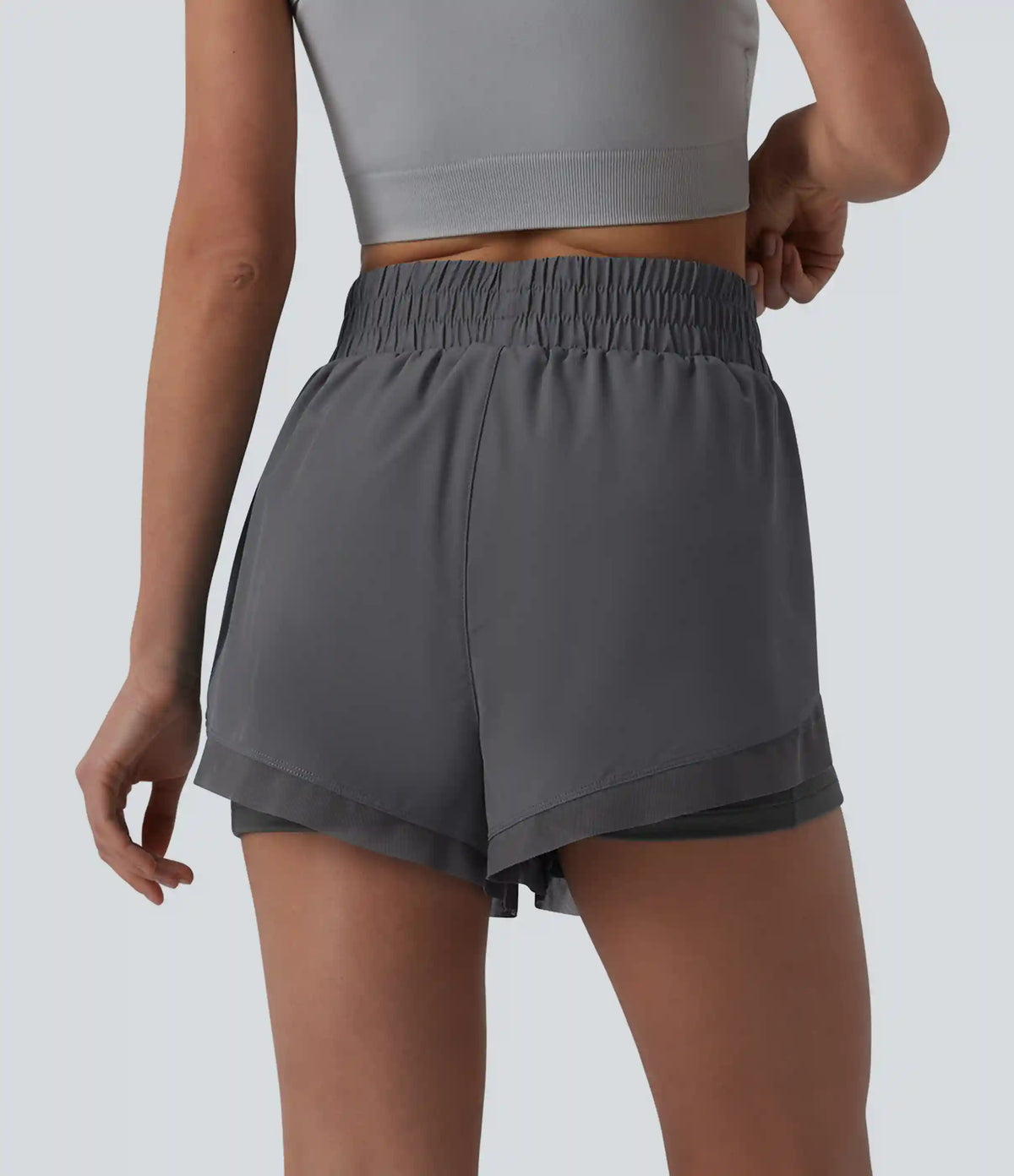 High Waisted Contrast Mesh 2-in-1 Running Shorts with Pockets