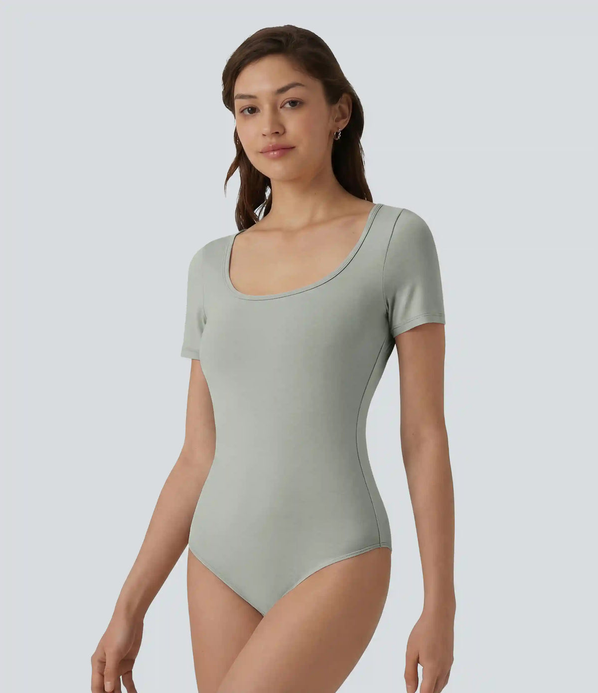 U Neck Short Sleeve Snap Skinny Work Bodysuit