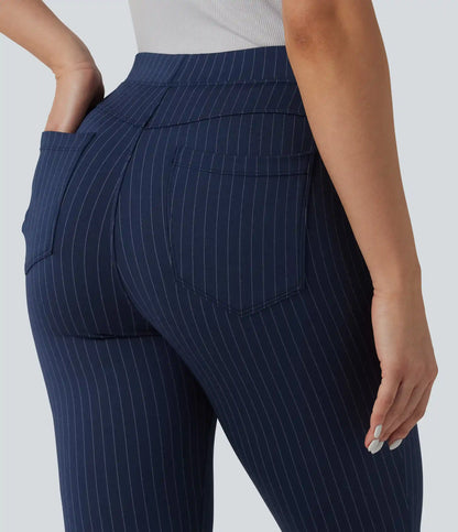 High Waisted Stripe Skinny Work Pants with Pockets