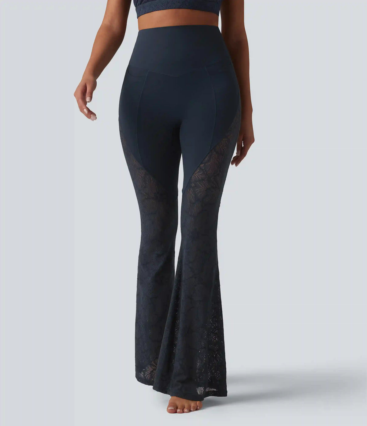 Halara UltraSculpt™ High Waisted Tummy Control Contrast Lace Yoga Flare Leggings with Pockets