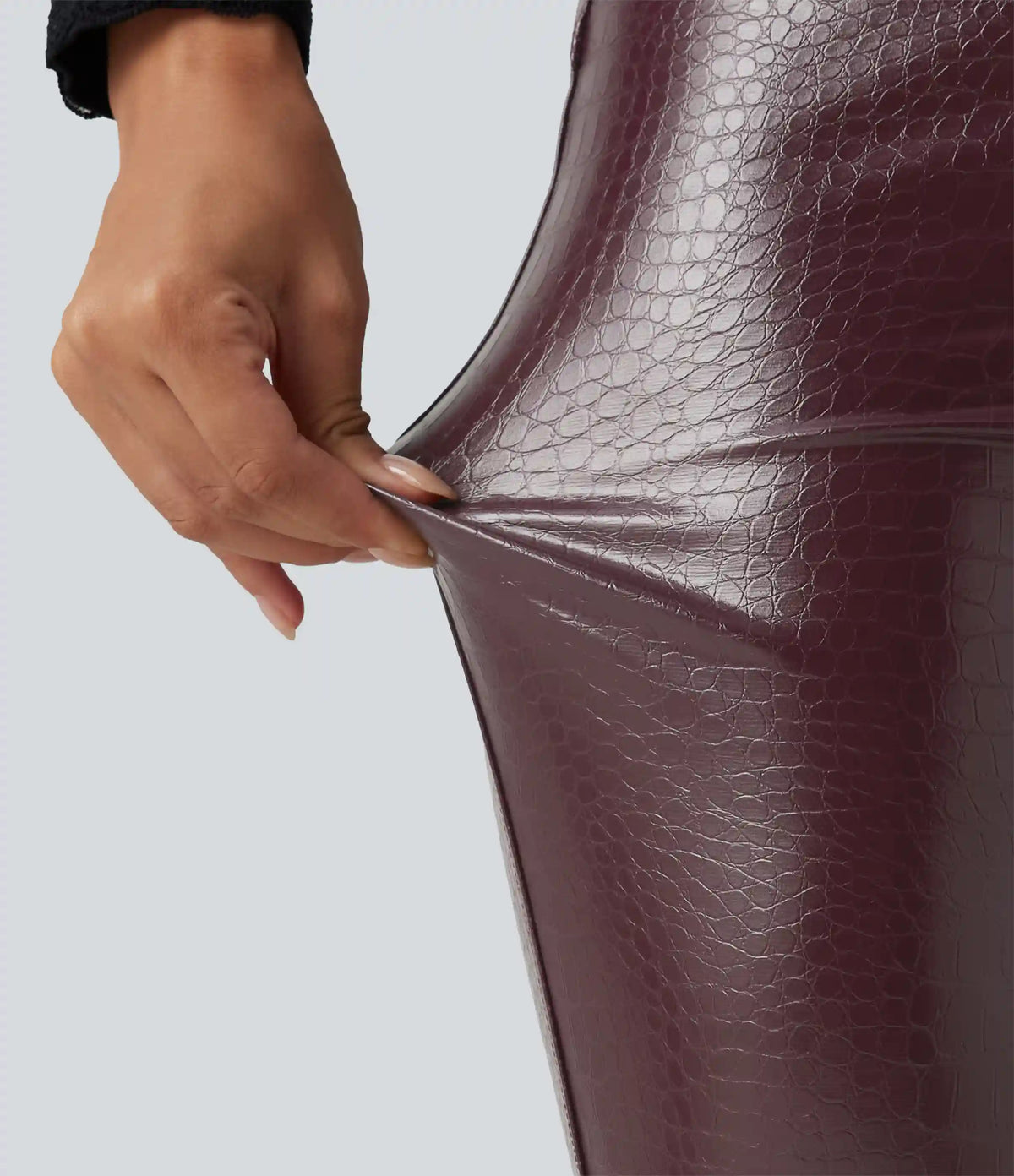 High Waisted Snakeskin Print Stretchy PU Fleece Casual Leggings with Pockets