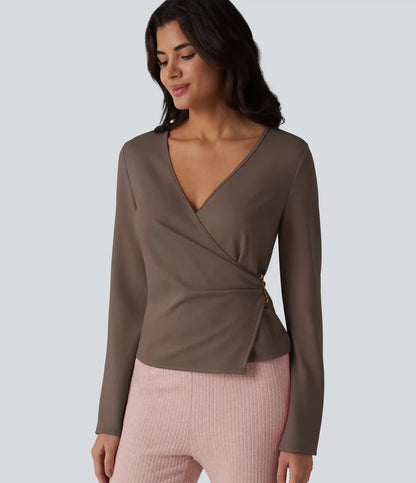 V-neck Long Sleeve Wrap Casual Top
