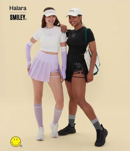 Halara X Smiley® Breezeful™ High Waisted Pleated 2-in-1 Asymmetric Hem Quick Dry Mini Dance Skirt with Pockets